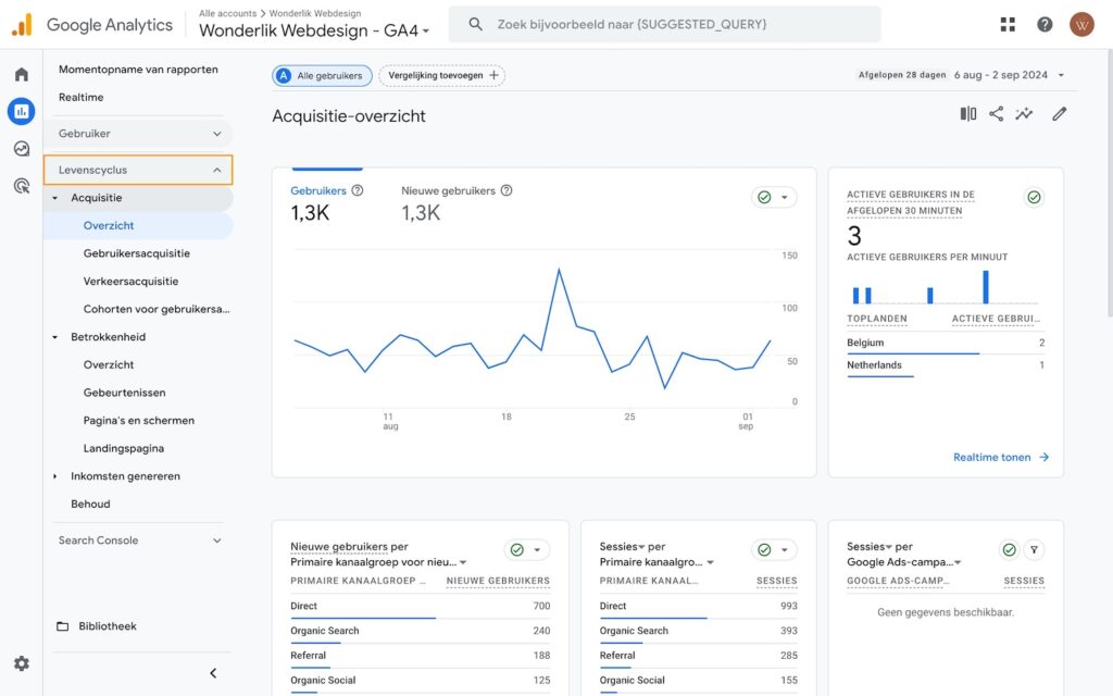 Google Analytics Rapport Levenscyclus