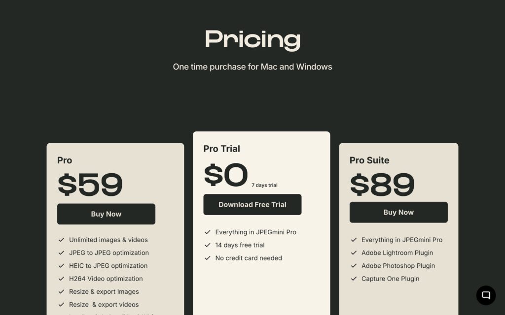 Pricing JPEG mini