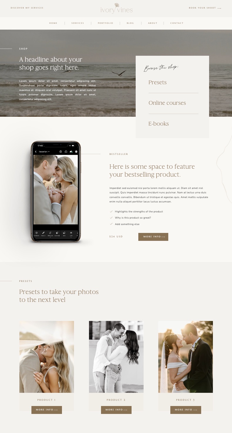 Showit shop template