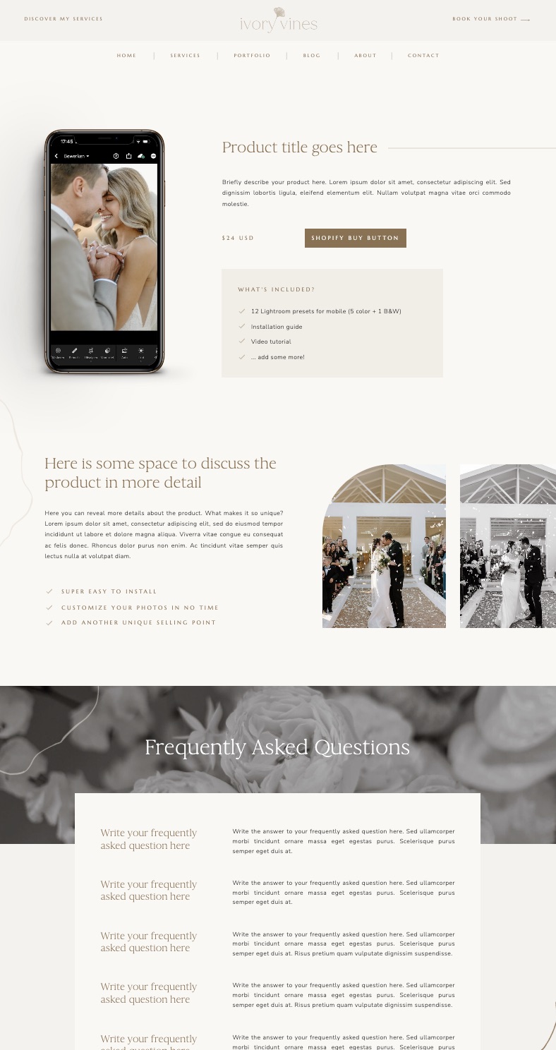 Showit shop page template