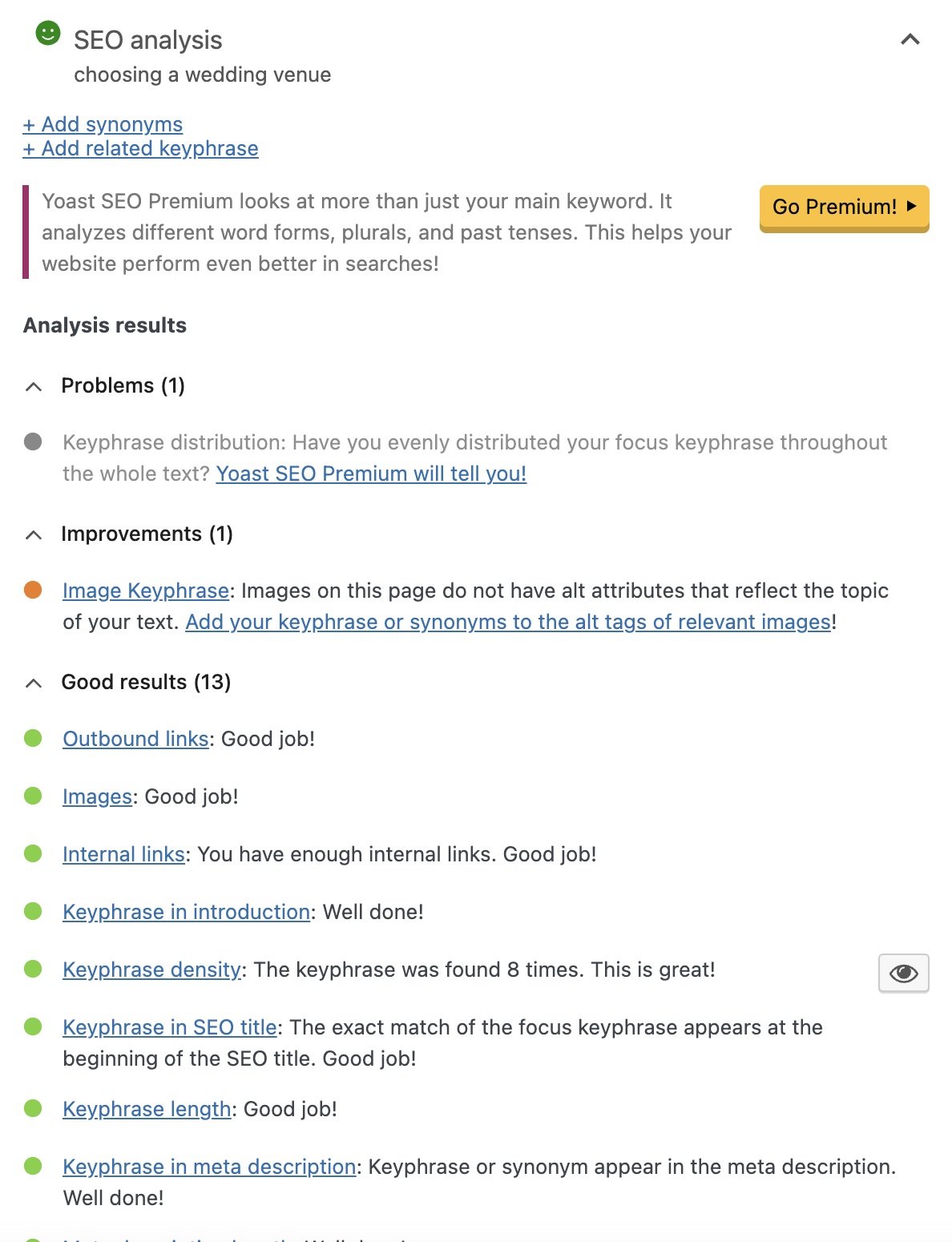 Yoast SEO analysis