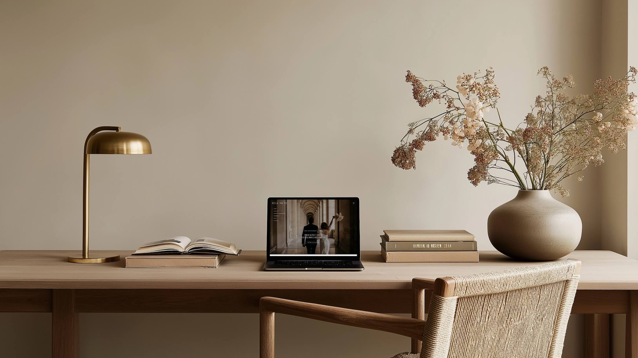 AI image of Macbook pro on desk in minimalist setting