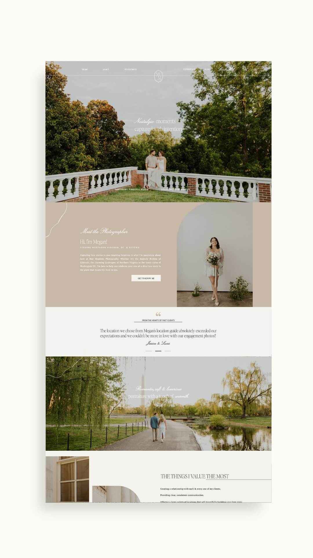 Nostalgic Showit website Mae Meadows Photography