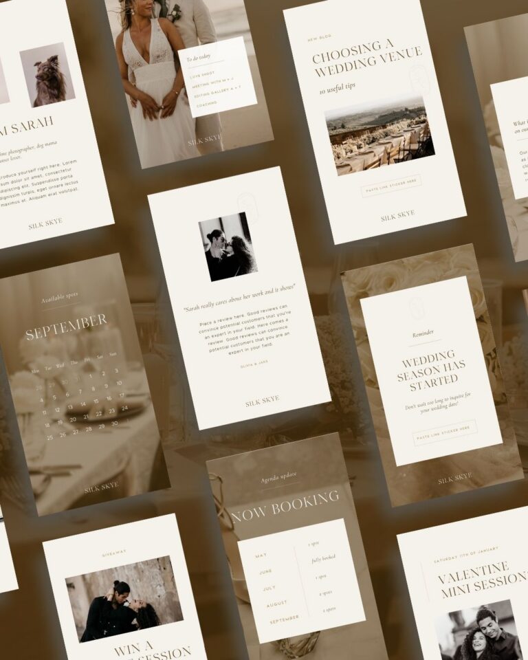 Aesthetic wedding photographer Instagram story templates