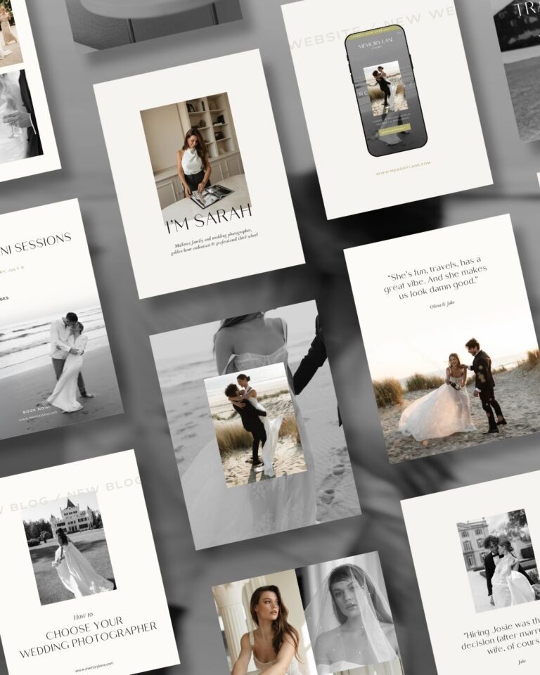 Clean luxury Instagram post templates for wedding photographers