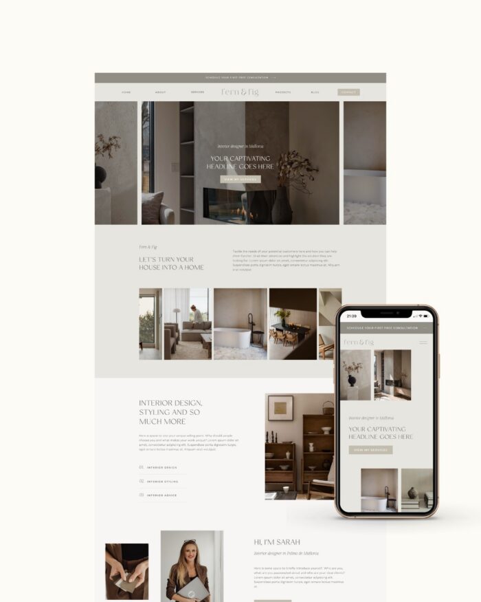 Earthy Showit website template for interior designer