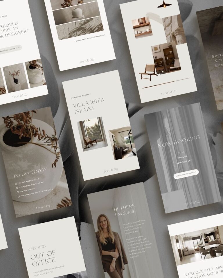 Earthy organic Instagram story templates for interior designers