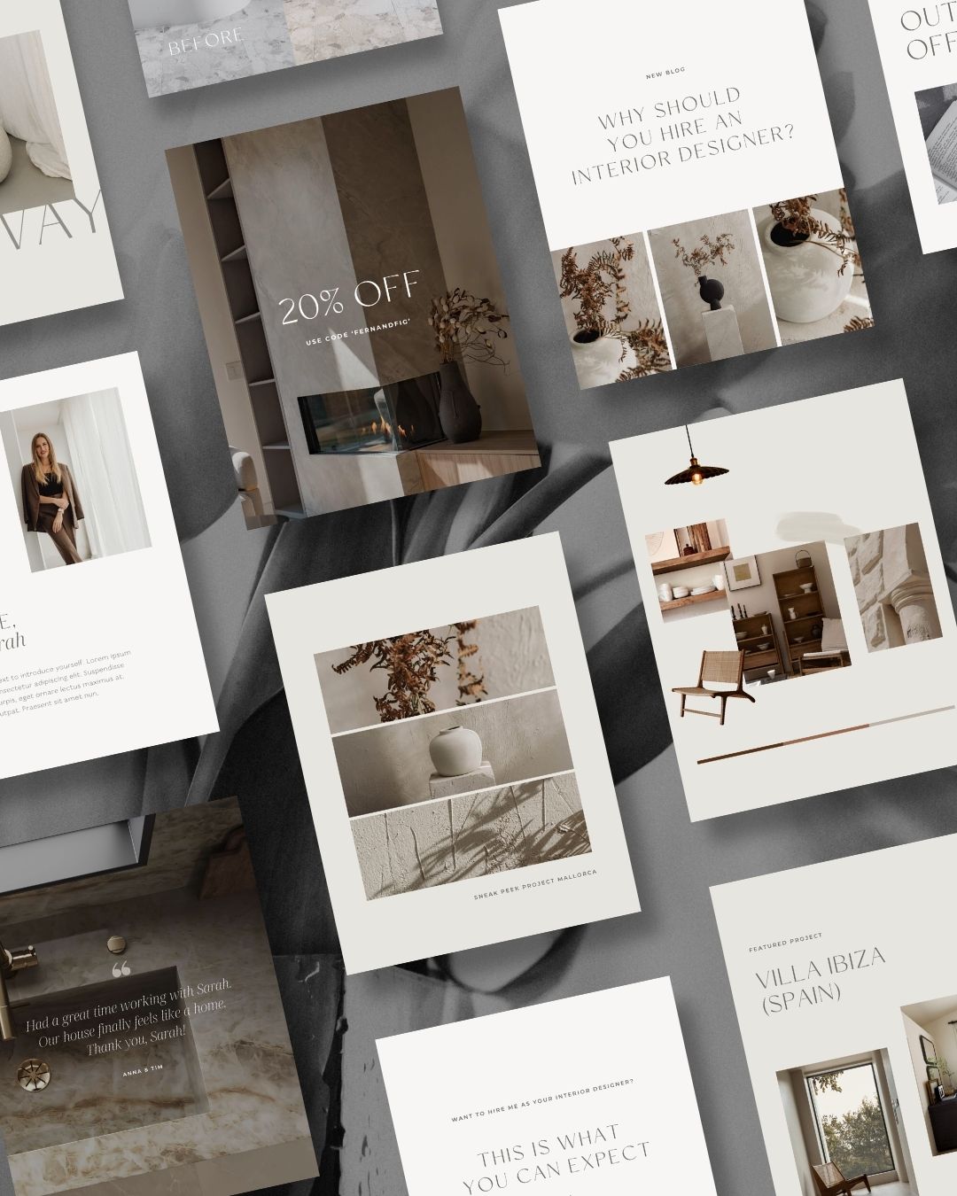 Earthy organic interior design Instagram post templates