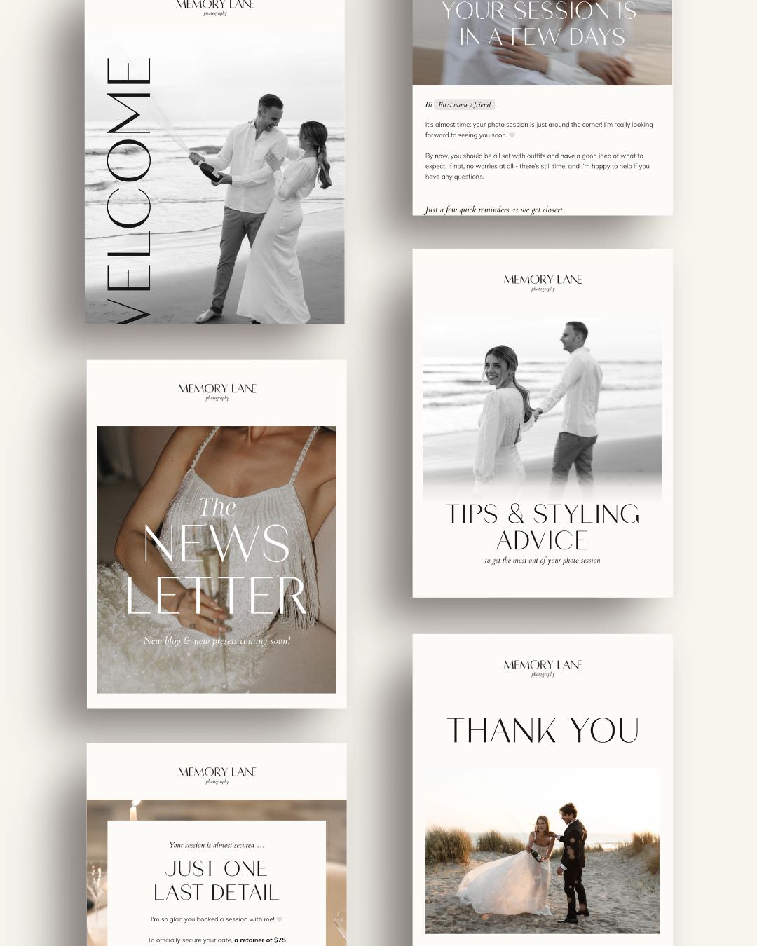 Wedding photographer Flodesk email templates