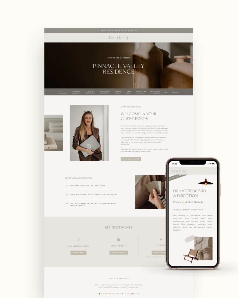 Earthy Interior Design Client Portal add-on for Showit