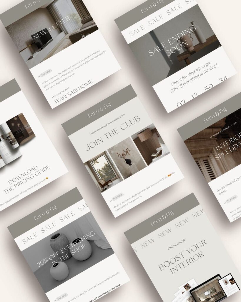 Earthy organic Flodesk Email Templates for interior designers