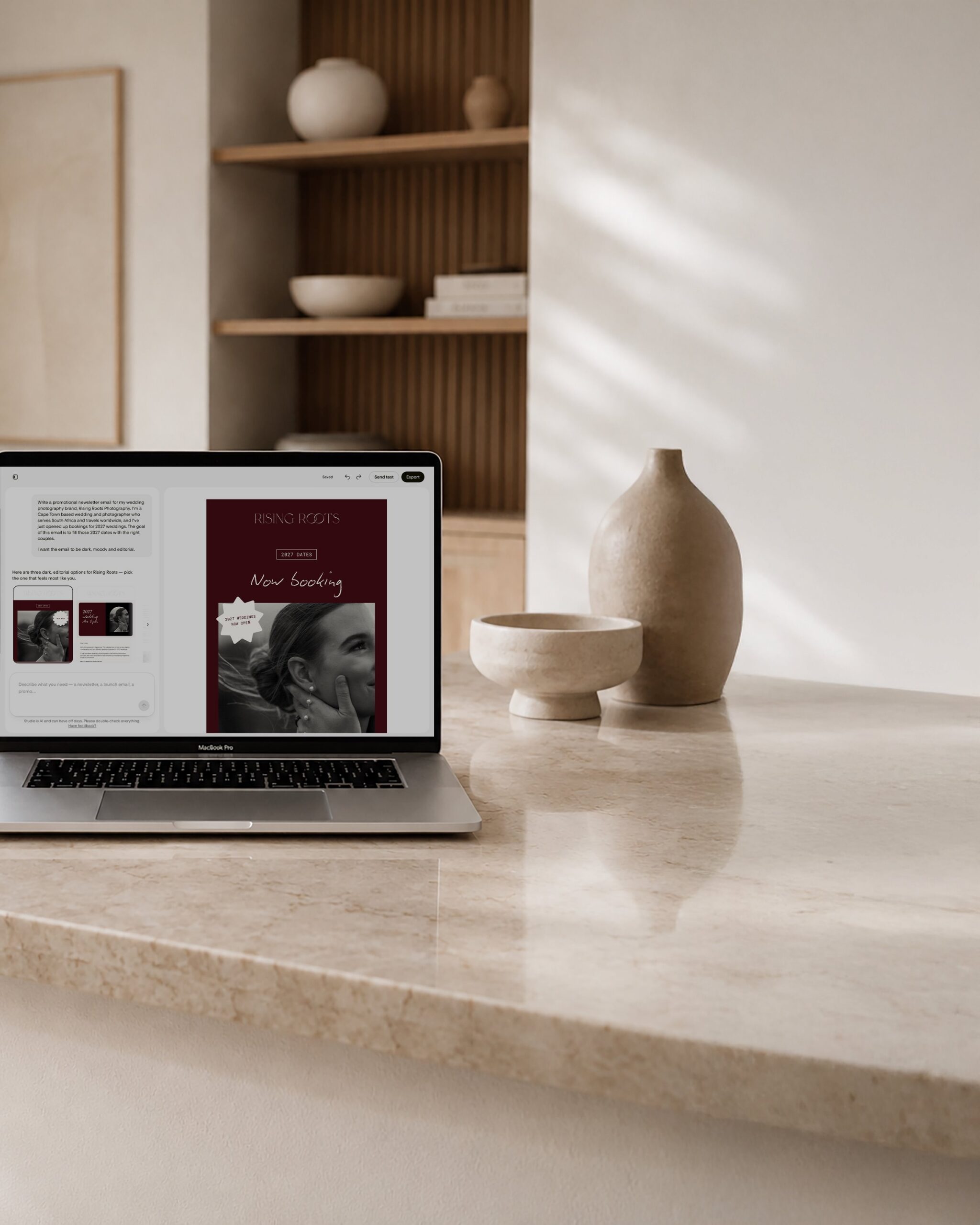 Flodesk Studio AI email marketing tool building a wedding photography newsletter