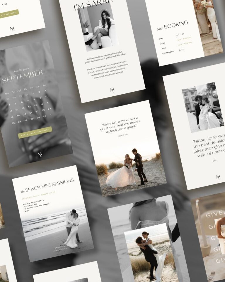 Clean Minimalist Instagram Templates for Wedding Photographers