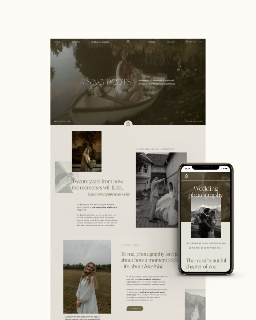 Moody photographer Showit website template