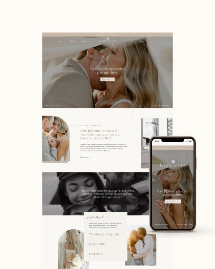 Neutral photography Showit website template