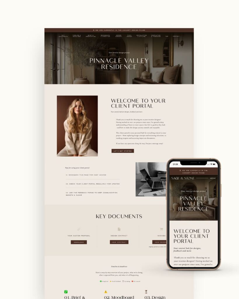 Luxury Interior Design Client Portal add-on for Showit