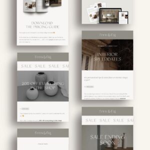 Earthy organic Flodesk email templates for interior designers to boost sales