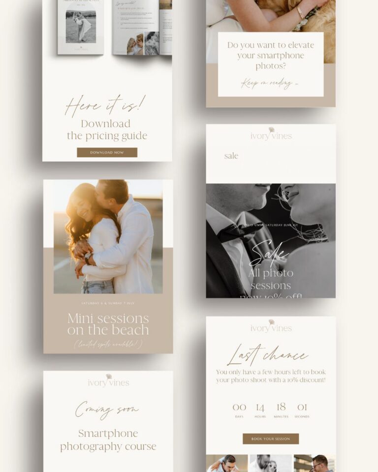 Neutral beige Flodesk email templates for photographers to boost sales