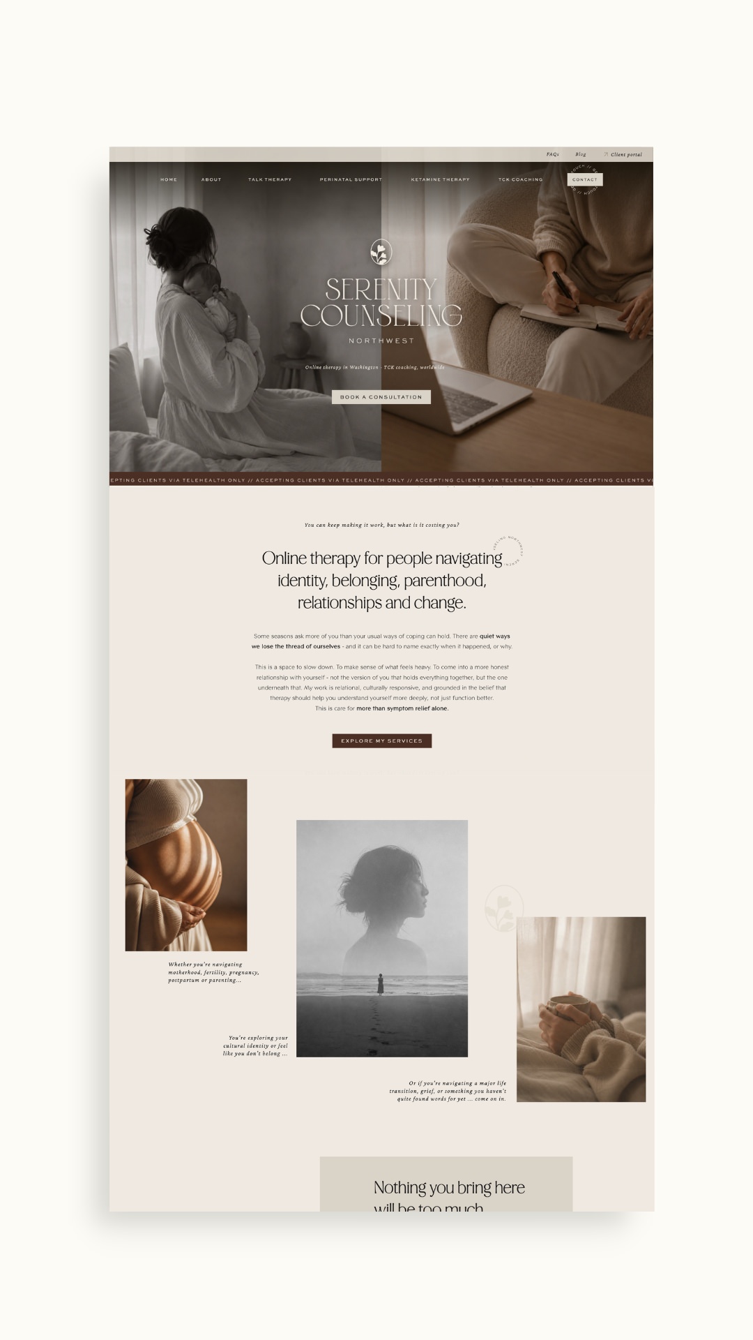 Therapist website in Showit Serenity Counseling Northwest