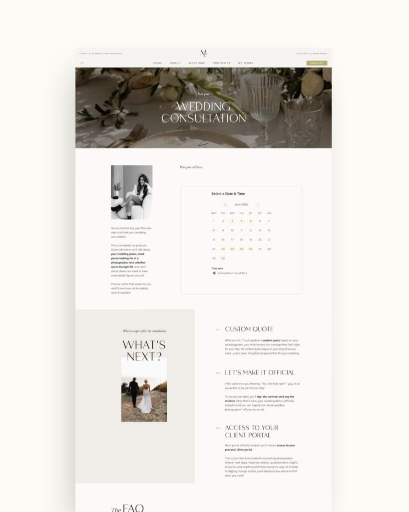Showit Booking Page Memory Lane