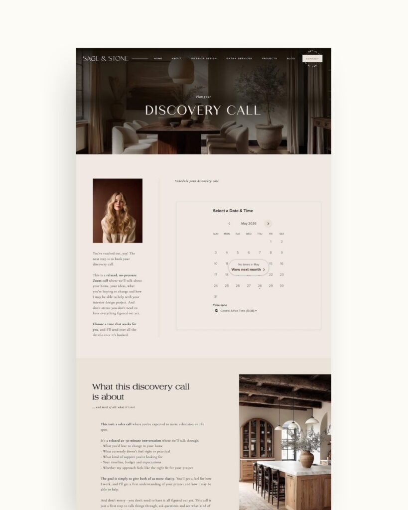 Showit Booking Page Sage & Stone