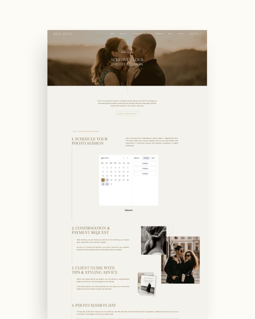 Showit Booking Page Silk Skye