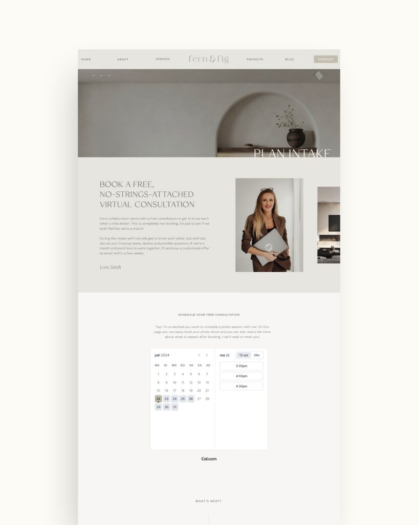 Showit Booking Page Fern & Fig