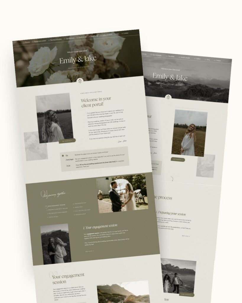Moody Showit Client Portal Templates for Photographers