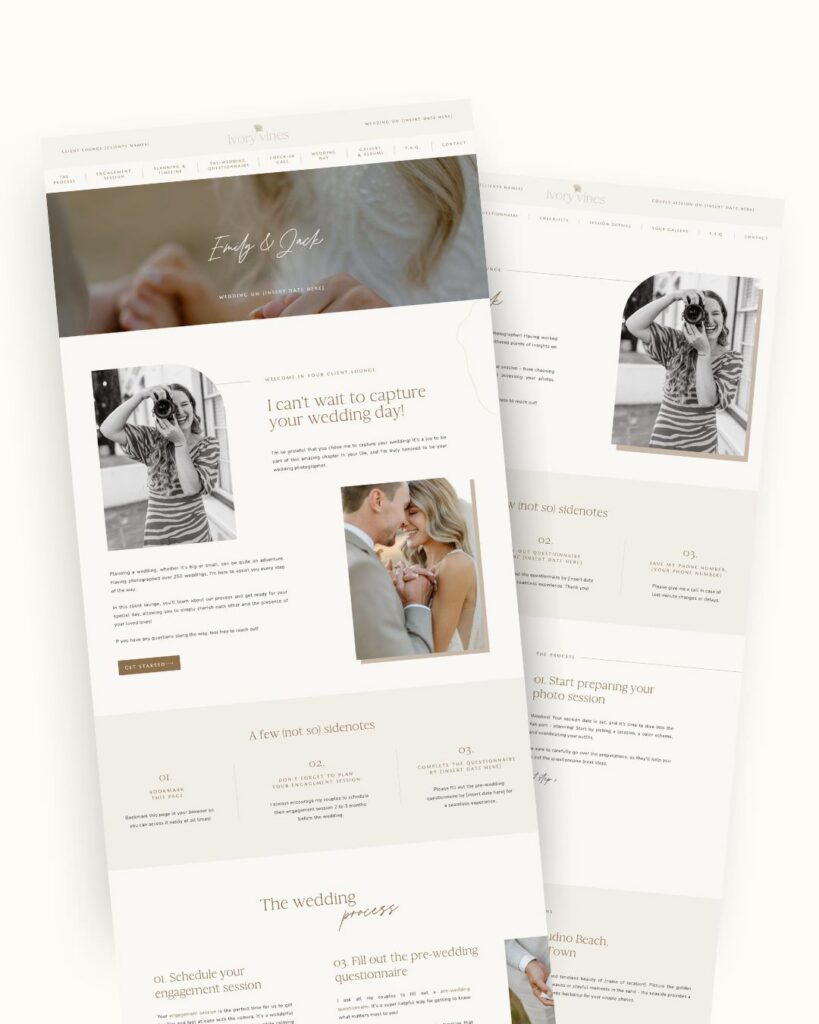 Neutral Photographer Client Portal Add-Ons for Showit