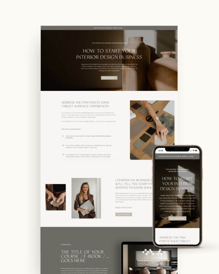 Interior design Sales page for Showit