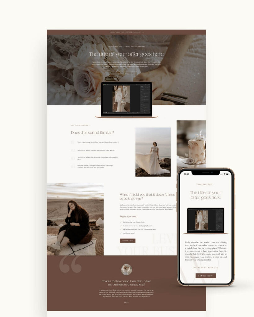 Editorial Showit sales page for photographers selling courses