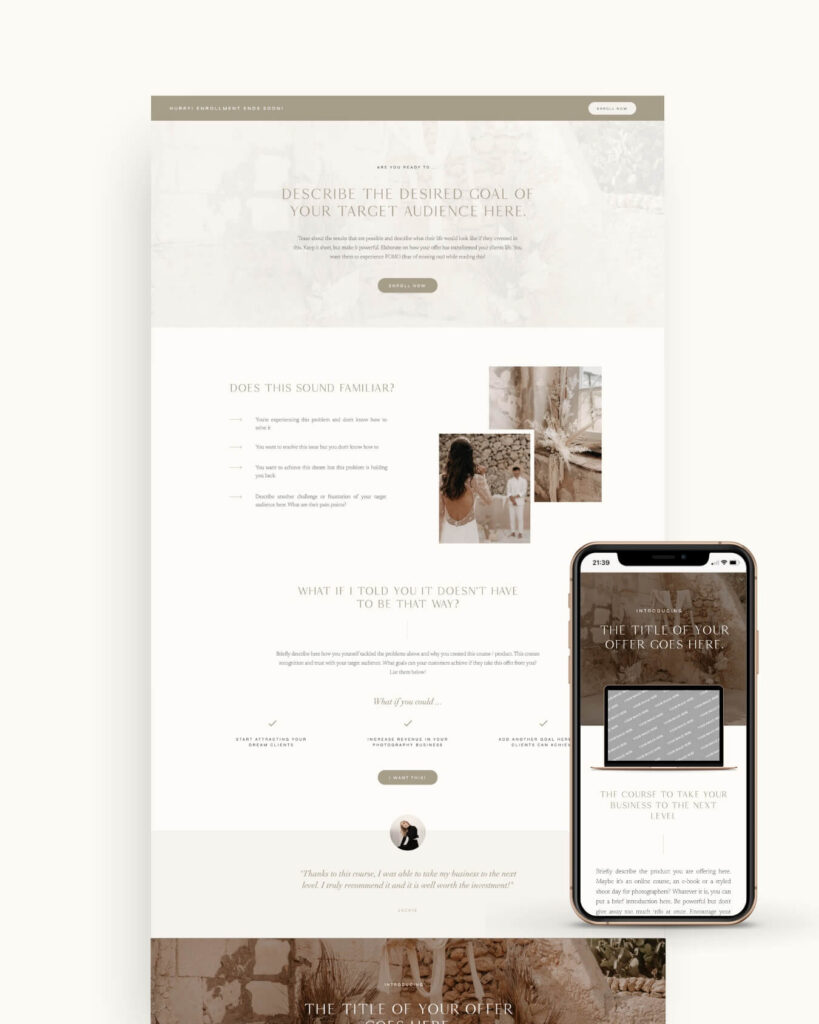 Elegant Showit sales page template for photographers