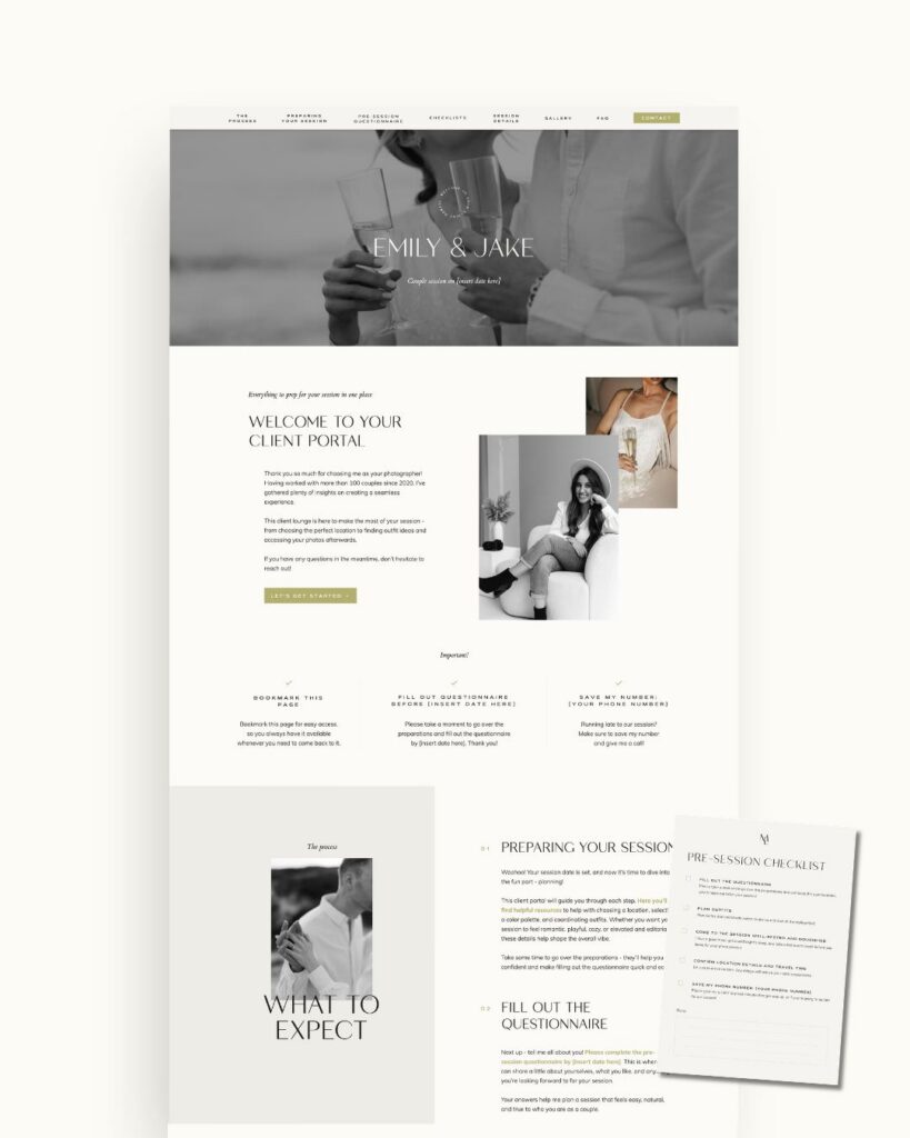 Showit add-on client portal for photo sessions