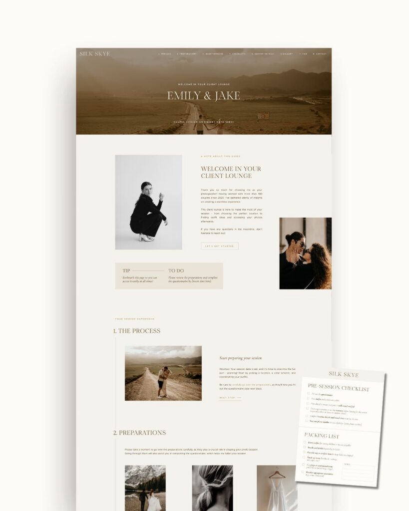 Showit client portal for photographers to send to their session clients