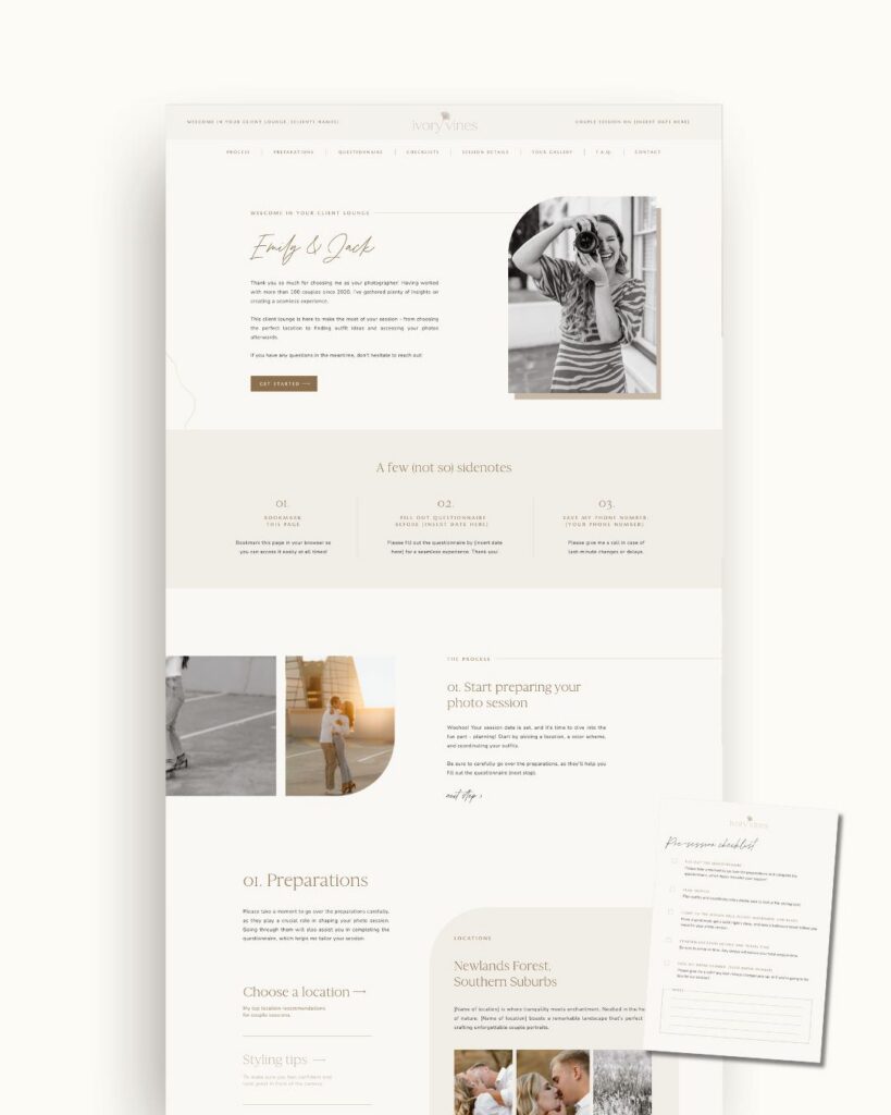 Showit session client portal for photographers
