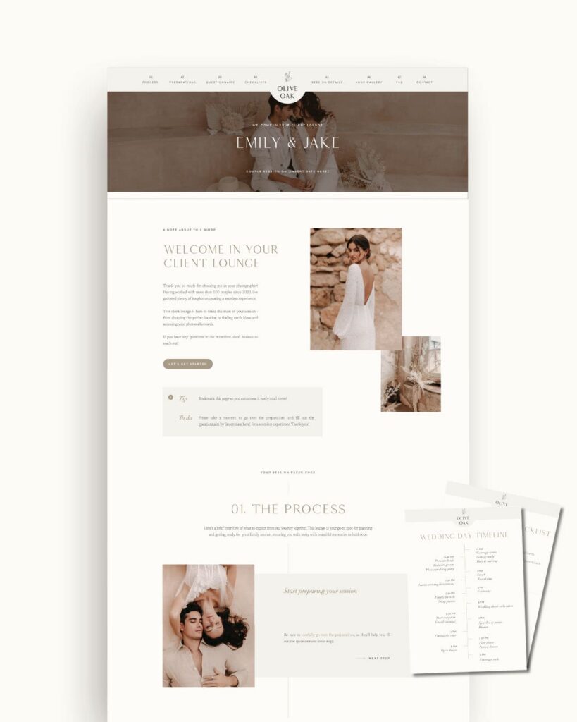 Showit session client portal for photographers
