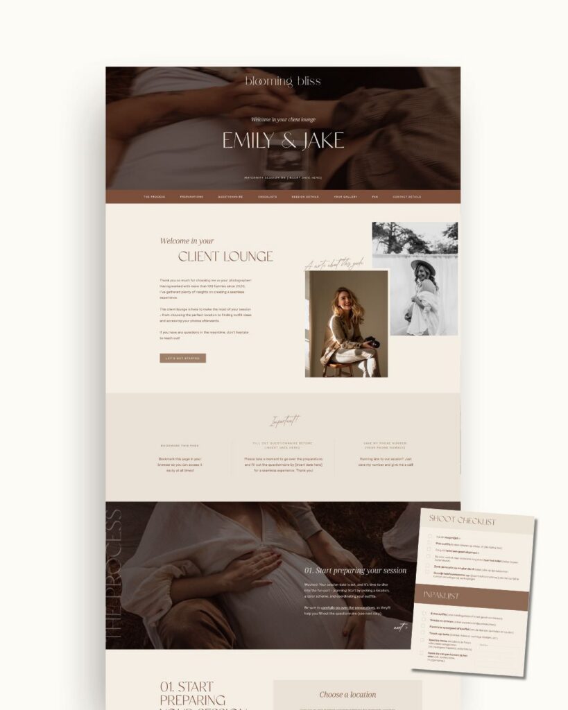 Showit add-on client portal for sessions