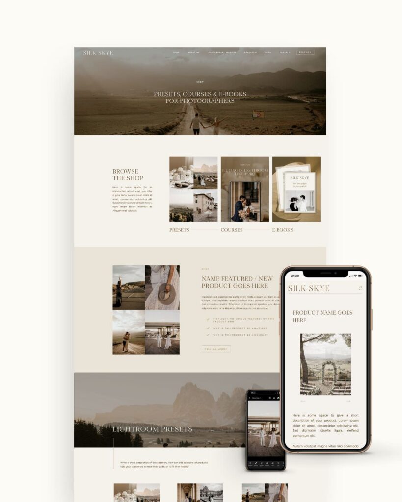 Photographer shop add-on template for Showit