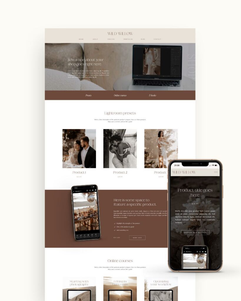 Preset shop template for photographers for Showit