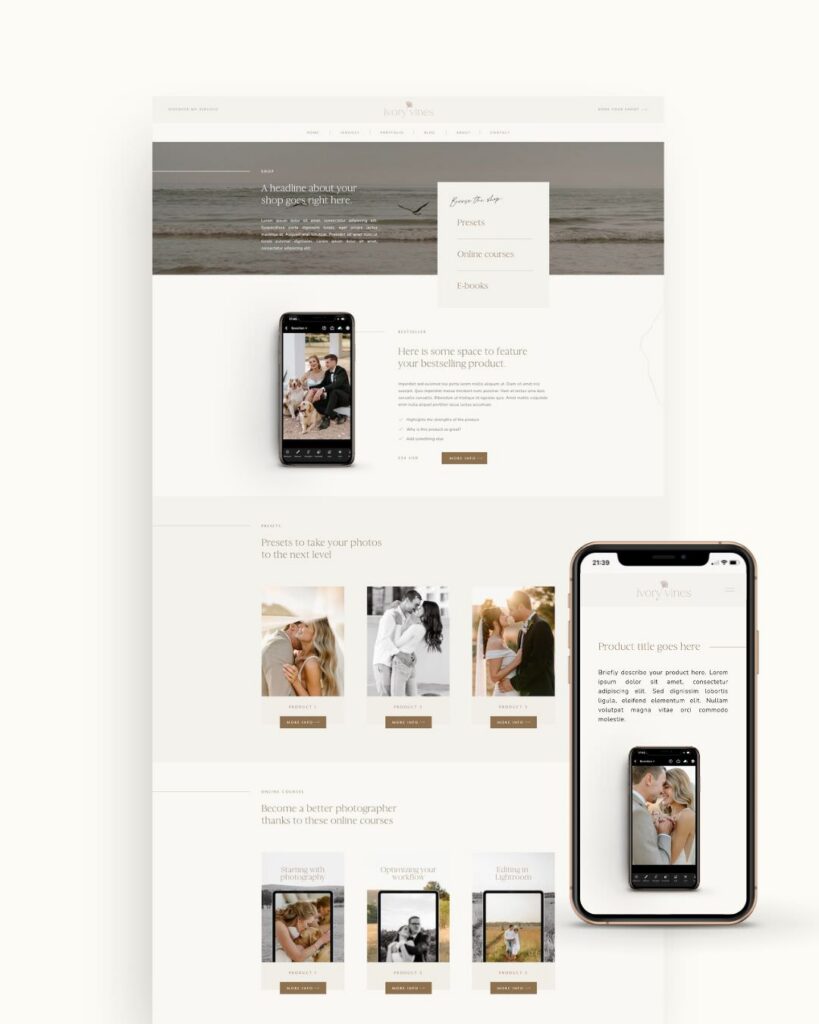 Preset shop template for showit