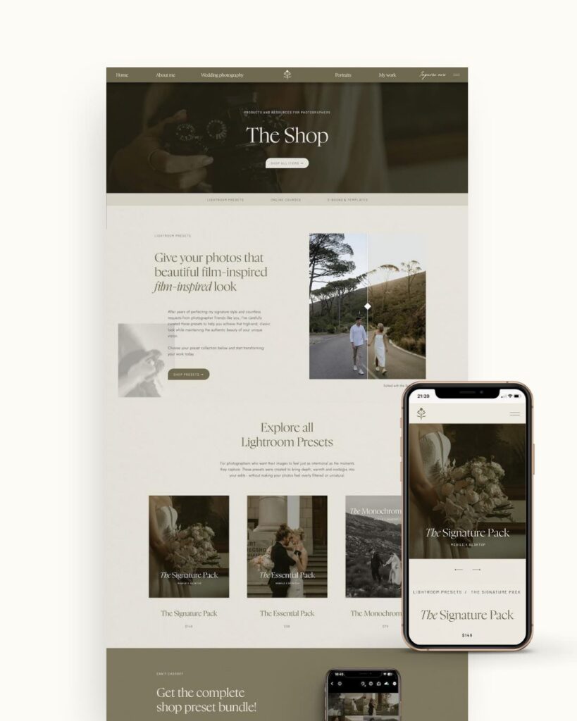 Moody Preset Shop Template for Showit