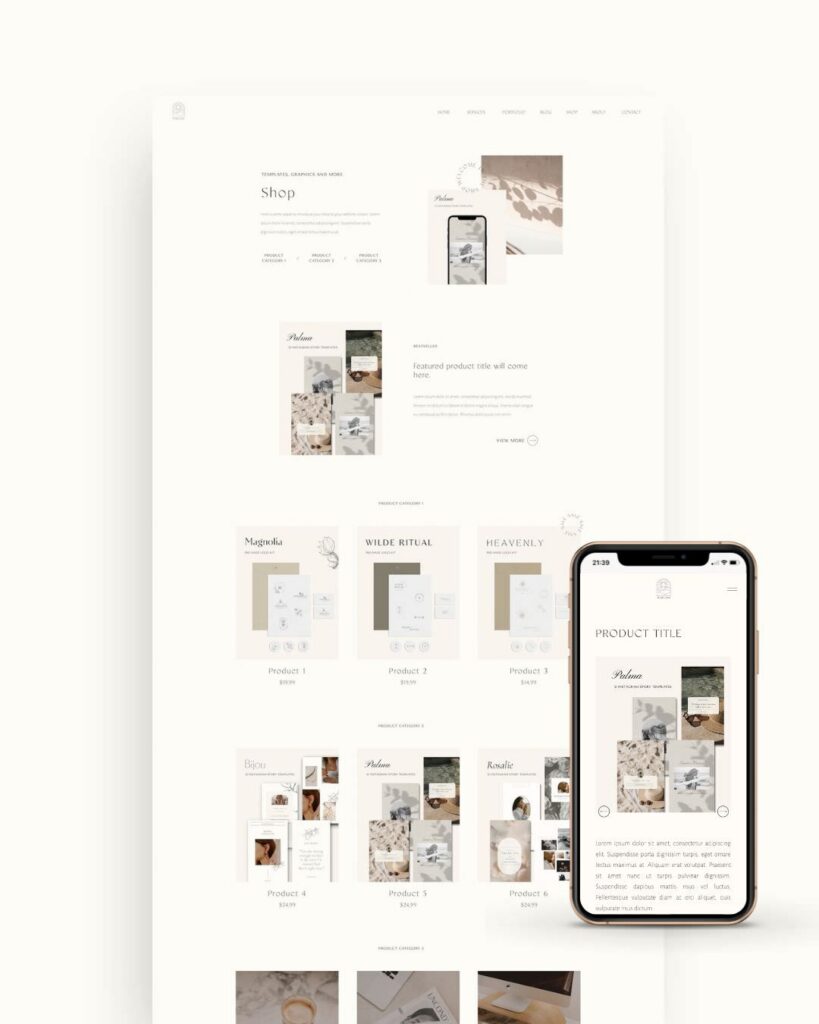 Minimalist Showit shop template