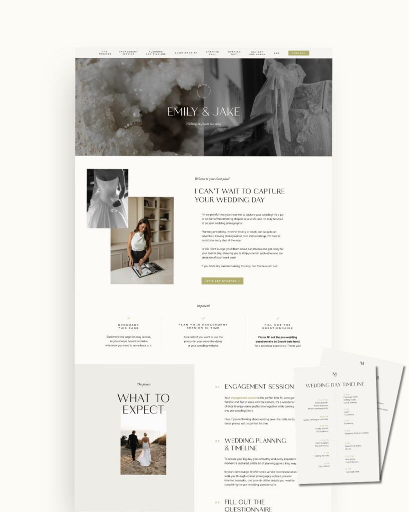 Showit client portal for wedding couples for photographers