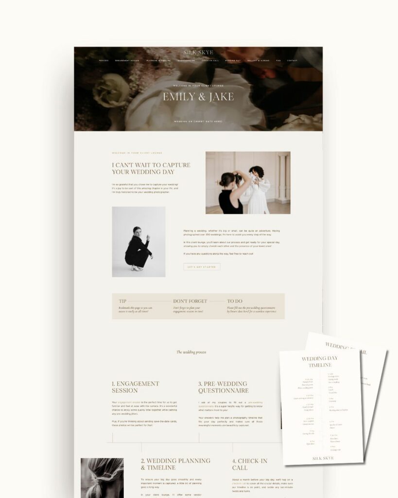 Showit photographer client portal for weddings