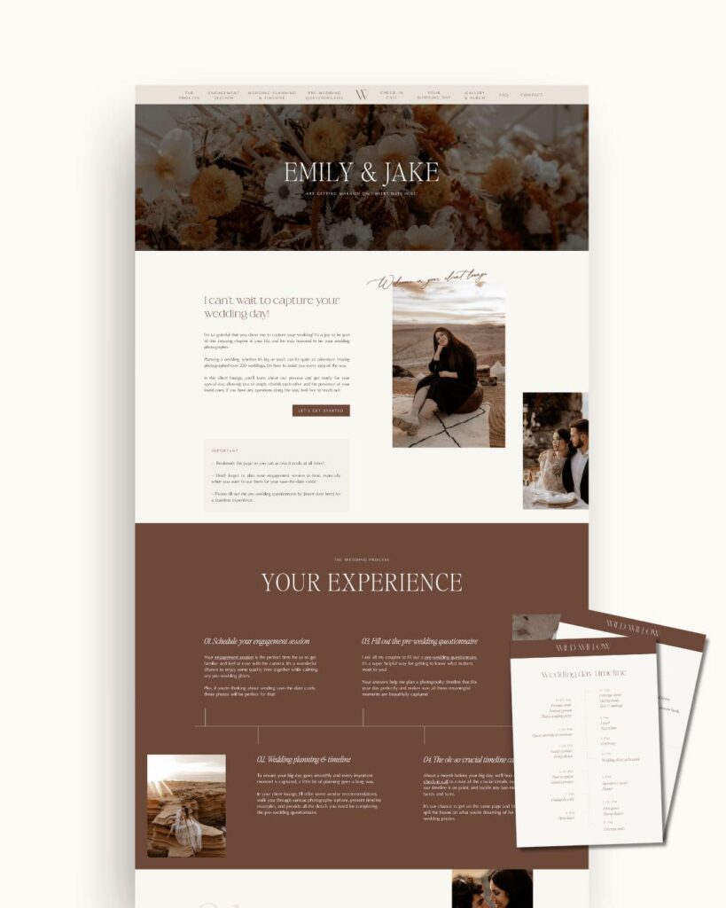 Editorial Showit Client Portal for Photographers - Weddings