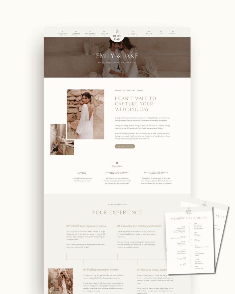 Photographer client portal add-on for weddings for Showit websites