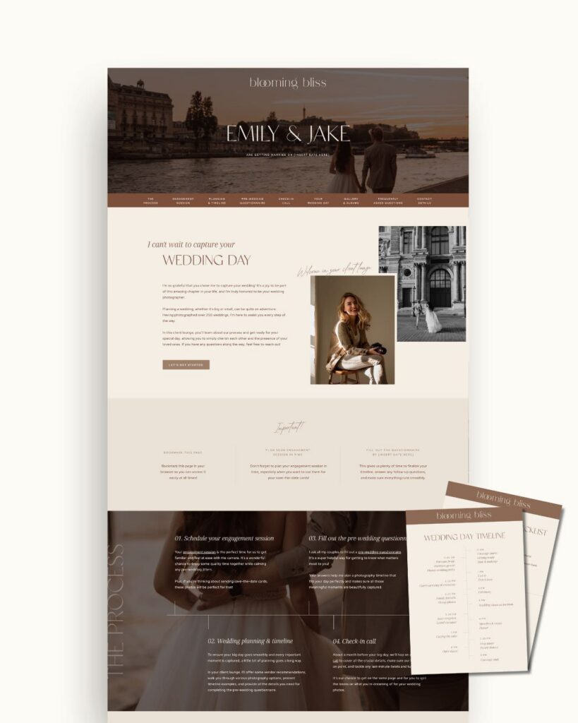 Showit add-on photography client portal for weddings