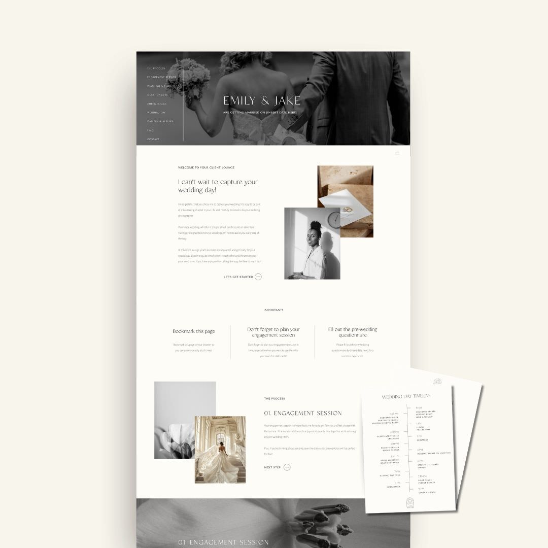 Showit client portal add-on for weddings
