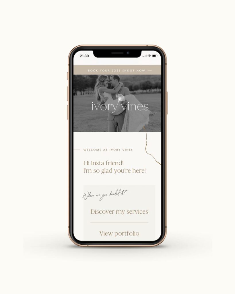 Showit Link-in-Bio Page Ivory Vines