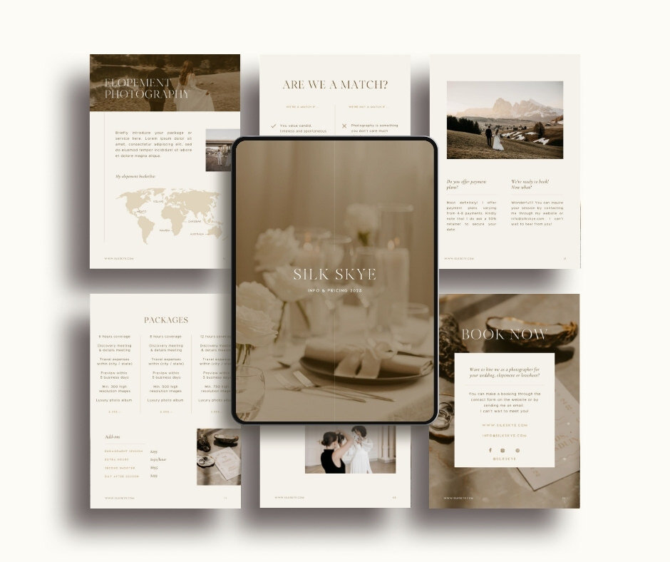 Aesthetic pricing guide template photographer
